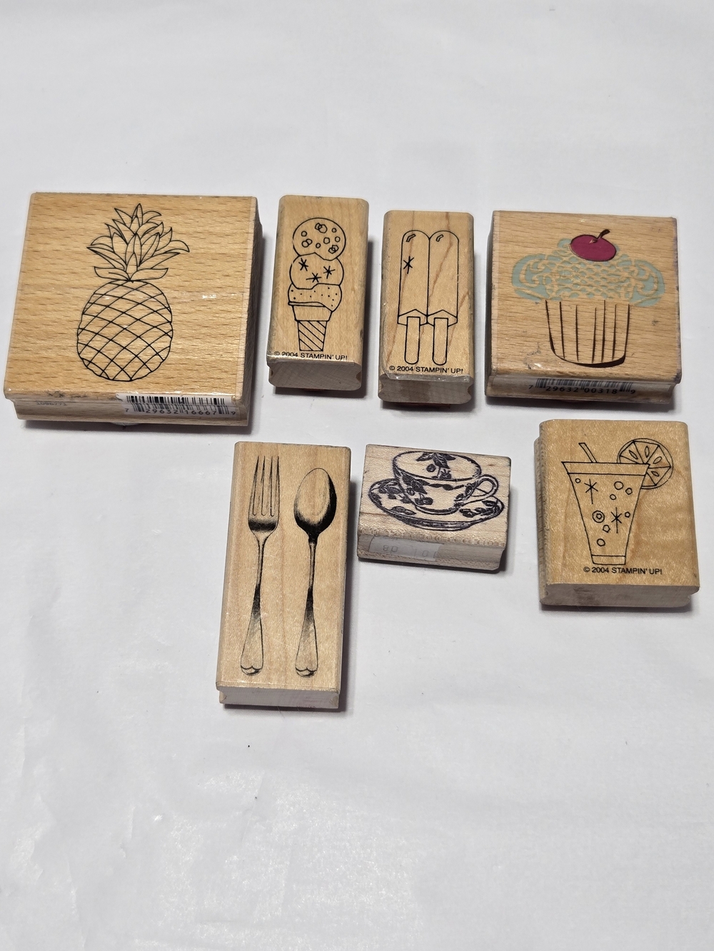 Lot 13- Wooden Rubber Stamp Set with Food & Drink Designs - Natural Wood